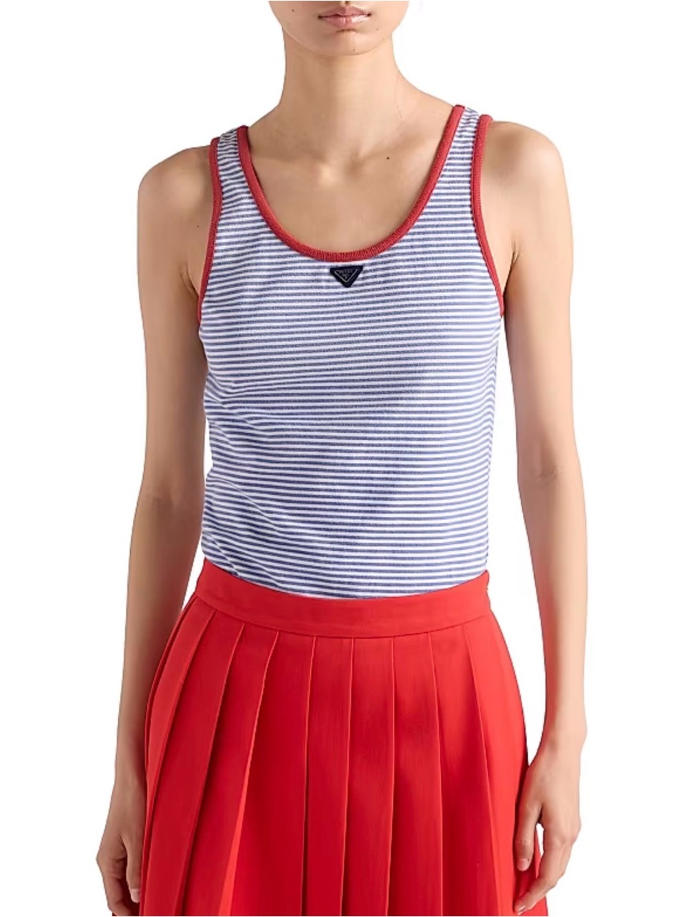 Prada Blue and White Striped Muscle Tee with Red Trim - Picture 2 of 6